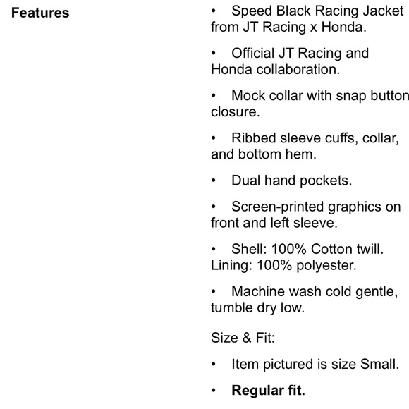 JT RACING x HONDA Speed Black Racing Jacket NWT - Picture 10 of 10